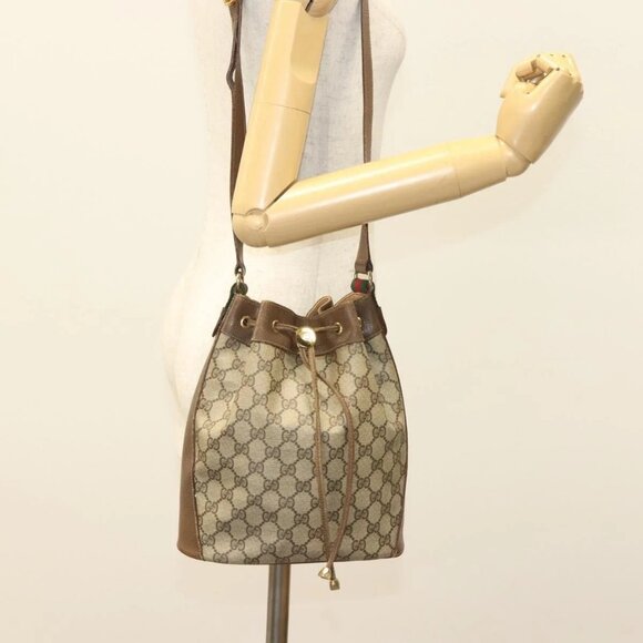 GUCCI GG Supreme Web Sherry Line Bag PVC Beige Gold 72 02 034 Auth 140637 - Picture 14 of 16